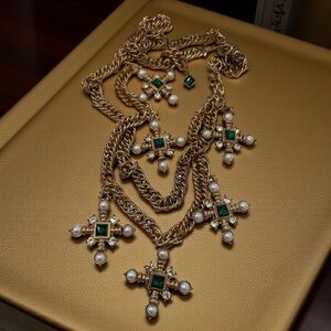 Vintage Rare Massive Oversized Heavy Byzantine Renaissance Cross Chain Necklace